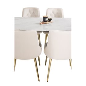 Matgrupp Estelle med Velvet Deluxe matstolar, 140 × 90 cm