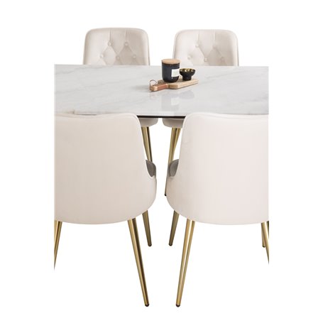 Matgrupp Estelle med Velvet Deluxe matstolar, 140 × 90 cm