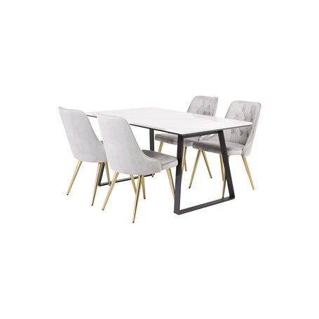 Matgrupp Estelle med Velvet Deluxe matstolar, 140 × 90 cm