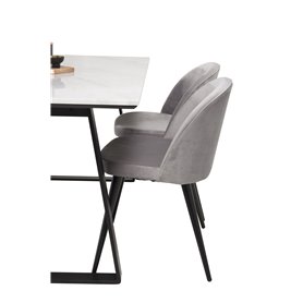 Matgrupp Estelle med Velvet matstolar, 140 × 90 cm