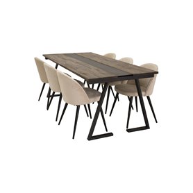 Matgrupp Jakarta med Velvet matstolar, 200 × 90 cm