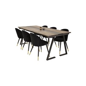 Matgrupp Jakarta med Velvet matstolar, 200 × 90 cm