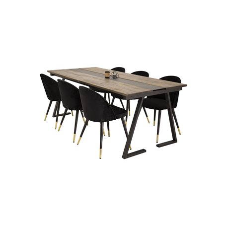 Matgrupp Jakarta med Velvet matstolar, 200 × 90 cm