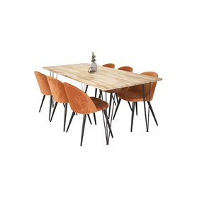 Matgrupp Bali med Velvet matstolar, 200 × 90 cm