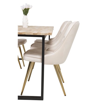 Matgrupp Cirebon med Velvet Deluxe matstolar, 200 × 90 cm