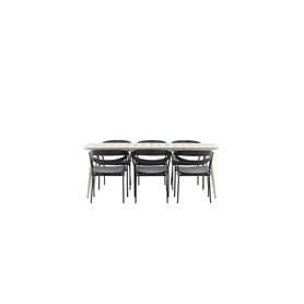 Matgrupp Lina med Slit matstolar, 200 × 90 cm, Beige/Svart/Grå