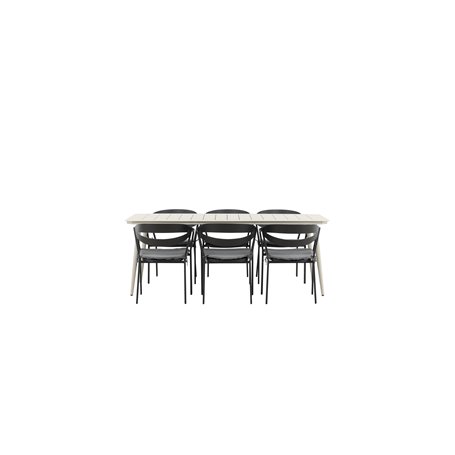 Matgrupp Lina med Slit matstolar, 200 × 90 cm, Beige/Svart/Grå