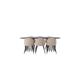 Matgrupp Stone med Velvet matstolar, 220 × 100 cm