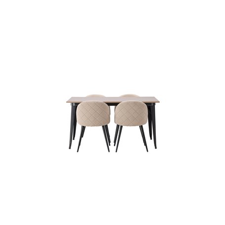 Matgrupp Tempe med Velvet matstolar, 140 × 80 cm