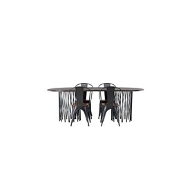 Matgrupp Stone med Tempe matstolar, 220 × 100 cm