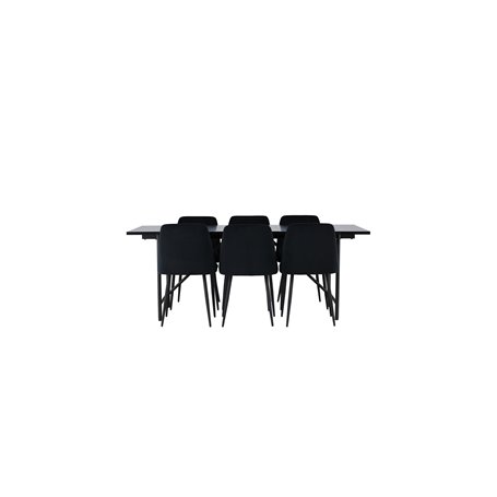 Matgrupp Astrid med Night matstolar, 200 × 90 cm