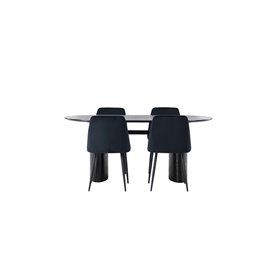Matgrupp Isolde med Night matstolar, 180 × 90 cm