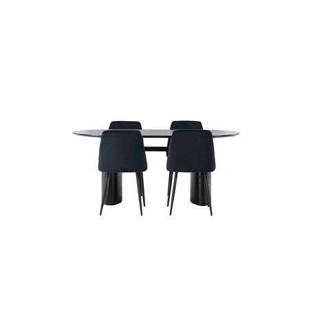 Matgrupp Isolde med Night matstolar, 180 × 90 cm