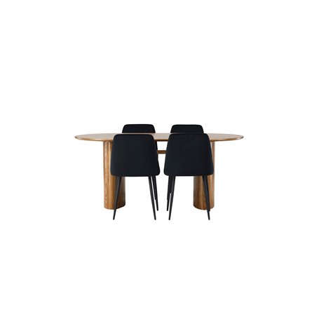Matgrupp Isolde med Night matstolar, 180 × 90 cm