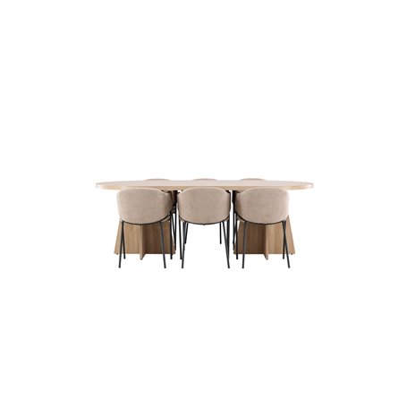 Matgrupp Bootcut med Evelina matstolar, 230 × 115 cm