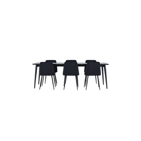 Matgrupp Ellis med Night matstolar, 230 × 85 cm