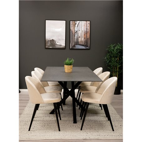 Matgrupp Piazza med Velvet matstolar, 180 × 90 cm