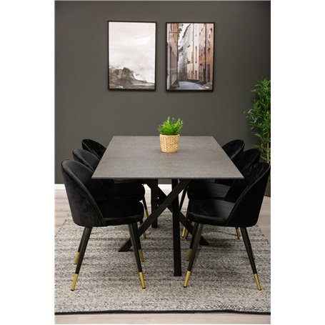 Matgrupp Piazza med Velvet matstolar, 180 × 90 cm